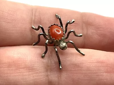 Native American Vintage Navajo Sterling Silver & Coral Spider Tie Tack Pin • $10.50