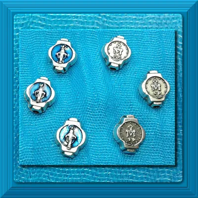 £4.75 • Buy Miraculous Medal OUR FATHER BEADS BLUE Enamel 6pcs ROSARY MAKING Parts ITALIAN