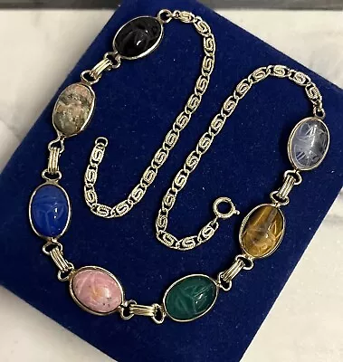 12k Gold Filled Valentino Scarab Gemstone Necklace 15” Victorian Gf Vtg 14.5g • $63