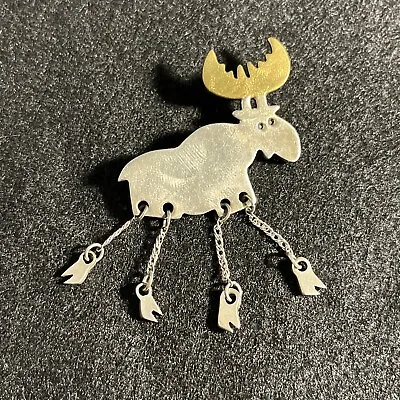 Vintage Sterling Silver 925 Moose W Dangling Hooves Pin Brooch Mexico • $39