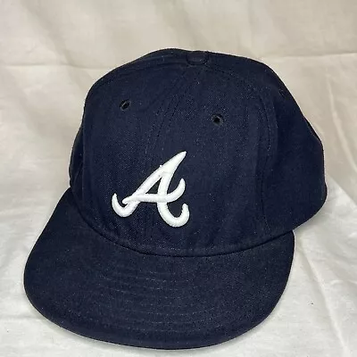 Vintage New Era Atlanta Braves Black Fitted Baseball Cap Hat Made In USA 7 1/4 • $13.49