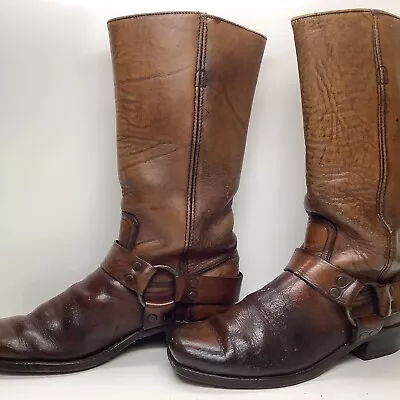 Vtg Mens Frye Harnes Motorcycle Sq Toe Brown Boots Size 9 D • $99.99