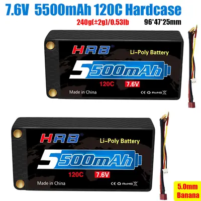 2Pcs 7.6V 5500mAh 2S HV-LiPo Battery 120C Smart Race Hardcase T+XHR Plug Shorty • $51.49