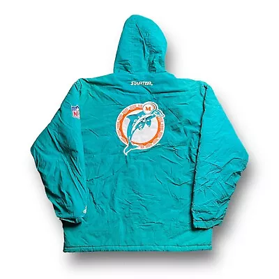 90s Vintage NFL Miami Dolphins Starter Pullover Zip Up Puffer Jacket Size M OBO • $65