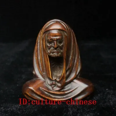 Old Japanese Boxwood Hand Carved Buddhism Bodhidharma Statue Collection 2.9 Inch • £27.48