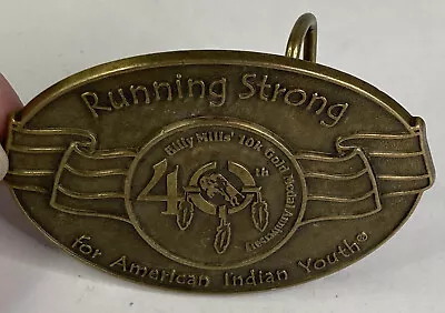 Vintage “Billy Mills Running Strong American Indian Youth” Brass Belt Buckle • $14.99
