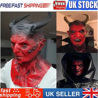 Womens Mens Red Devil Full Head Latex Mask Demon Carnival Halloween Cosplay Mask • £13.03
