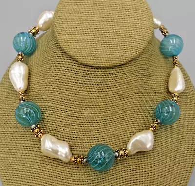 Vtg Choker Baroque Faux Pearl Nugget Art Glass Balloon Bead Necklace Etruscan • $34.88