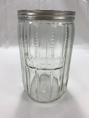 $39.95 • Buy Vintage HOOSIER Clear Glass Coffee Jar 7  Canister Zipper Design W/ Lid