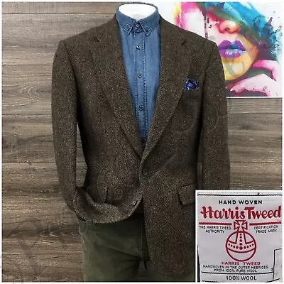 Vintage Harris Tweed Mens Blazer Sport Coat Casual Jacket Size 44L Wool Suit • $149