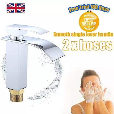 Tall Waterfall Bathroom Taps Basin Sink Mixer Tap Counter Top Chrome Mono Faucet • £18.95