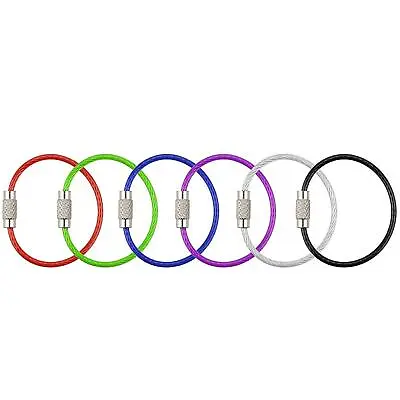 10pcs Stainless Steel Wire Keychain Screw Locking Gadget Cable Rope Keyring • £3.85