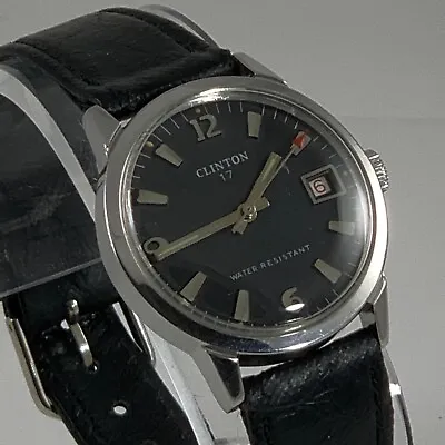 Vintage Clinton Black Dial & Date Watch From The 1970s W/ 17J FE 140-1B Movement • $49