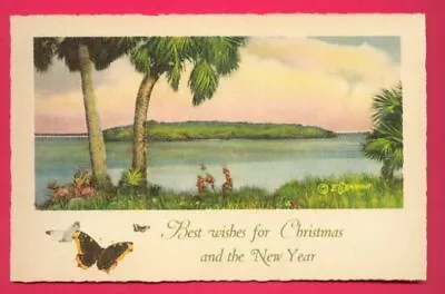 E G Barnhill Christmas New Years In Florida Color Art Print Card Vtg Orig NOS Mt • $6.95