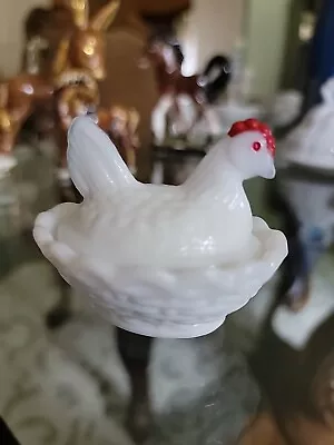 Antique Vintage Miniature Hen On Nest Hazel Atlas Milk Glass Nice Collectible! • $11