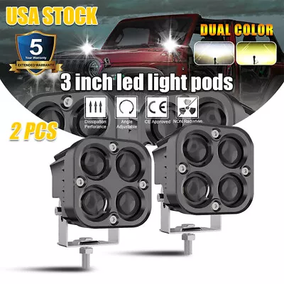 Pair 3 Inch LED Cube Pods Work Lights Bar Spot Fog Lamps Driving Offroad ATV SUV • $25.63