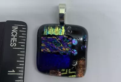 Fused Dichroic Glass Pendant Necklace-Beautiful Black Purple Green And Gold#R5 • $6