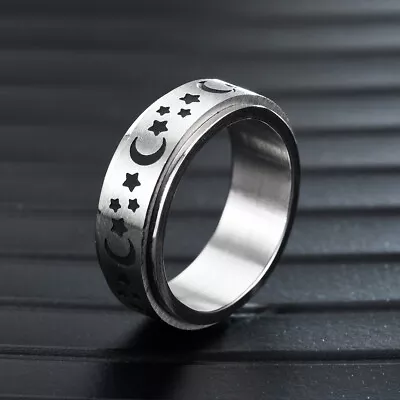 6MM Fashion Stress Relieving ANXIETY Spinner Ring High Quality Star Moon Unisex • £3.99