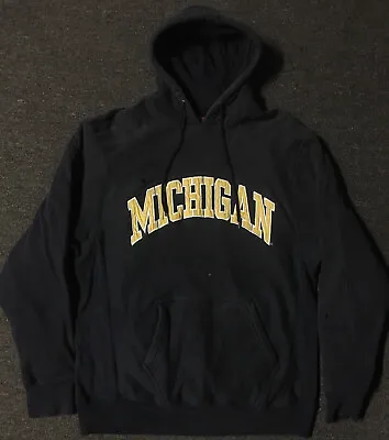 Vtg 90s Michigan Faded Distress Reverse Weave Hoodie M Track PE College Grunge • $69.95