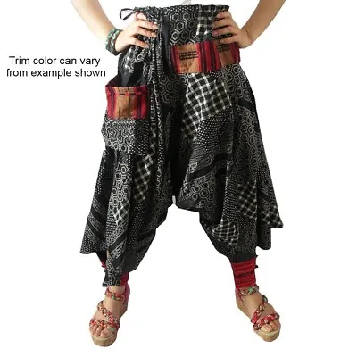 Mens Womens Harem Pants Gray Patterned Samurai Drop Crotch Hippie Bohemian Retro • $21.95