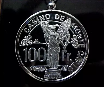 Monaco Casino De Monte Carlo 100 Francs 37mm Silver Casino Chip Pendant Necklace • $88