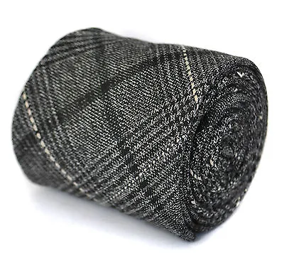 £15.99 • Buy Frederick Thomas Designer Tweed Wool Mens Tie - Black And Grey - Check Skinny