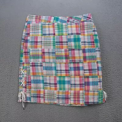 Talbots Madras Skirt Lace Up Sz 2 Cotton Pockets Lined Plaid Preppy Patchwork • $23.92