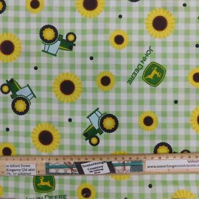 $8.25 • Buy Quilting Patchwork Fabric John Deere Tractors Green Gingham Check 50x55cm FQ