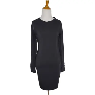 Athleta Industry Weekday Dress Black Sheath Merino Wool Mesh Insert Women XS • $32.95
