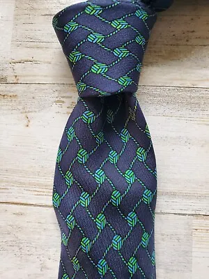 HERMÈS 966 SA Blue Green Rope Knot Silk Tie FRANCE 58 / 3.1  MINT • $129.97