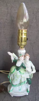 Vintage Porcelain Dancing Colonial Couple Bedroom Lamp Green Accents • $9.98