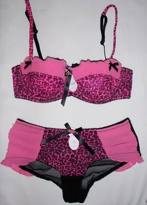 LA SENZA G&G BLUE OR PINK ANIMAL RUCHE GATHER TOP BRIEF Or BRA 32C-D 34A • £14