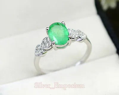 Solid 925 Silver 9X7 MM Zambian Emerald Natural Gemstone Gorgeous Ring For Women • $67.99