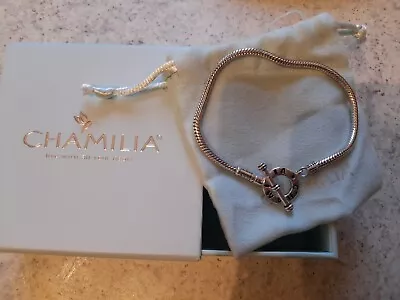 Chamilia Silver 925 Snake Chain Toggle Clasp Charm Bracelet 20cm In Box • £36