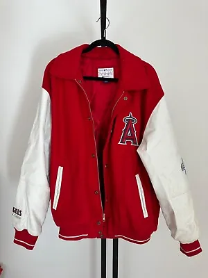 Vintage Angels World Series 2002 Champion Wool And Leather Bomber Jacket Size L • $81