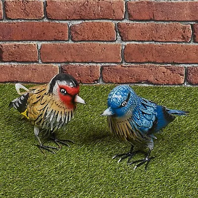 £12.99 • Buy Small Metal Birds Colourful Garden Ornament Sculpture Friendly Features Decor