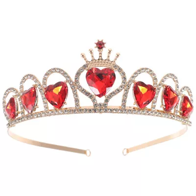  Crystal Headdress Metal Crown With Hearts Queen Of Wedding Miss • £8.99