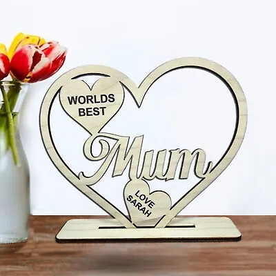 Personalised Mum Plaque Gift For Mum Wooden Heart Birthday Mother's Day Gifts • £3.69