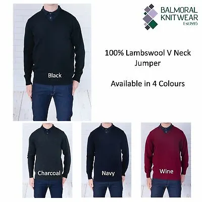 Mens Lambswool Jumper Charcoal Navy Balmoral V Neck Sweater Size 38  40  • £17