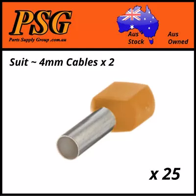 Cable Ferrules TWIN 4mm2 X 25 Pack Bootlace Pin Crimps Wire Sleeves • $10.25