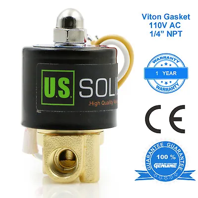 U. S. Solid 1/4  Brass Electric Solenoid Valve 110V AC Normally Closed VITON • $26.39