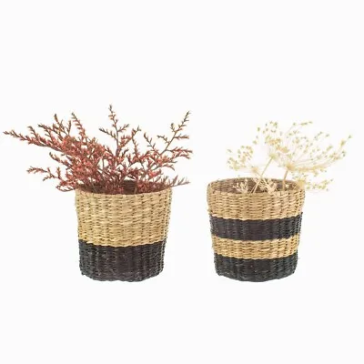 Sass & Belle Mini Black Seagrass Planters - Set Of 2 Small Pots Plant Home Decor • £7.99