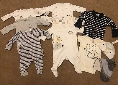 Baby Boy Clothes 0-3months Bundle Sleepsuits/vests/hats Includes Next • £1.04