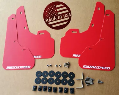 [SR] 10-13 Mazdaspeed 3 & Mazda 3 Mud Flaps Kit RED With Hardware & Vinyl Logo • $54