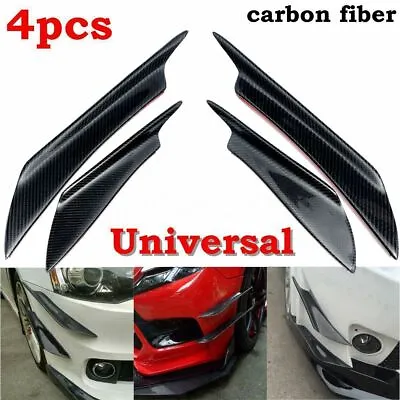 4Pcs JDM Black Carbon Fiber Car Bumper Fin Canards Splitter Diffuser Spoiler Lip • $18.88