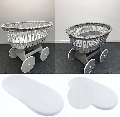 Grey/White Wicker Wheels Crib Baby Moses Basket With Mattress • £109.99