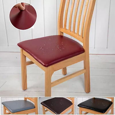 PU Leather Stretch Waterproof Dining Chair Seat Cover Removable Chair Slipcover • $20.99