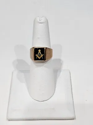 Vintage 10k Gold Masonic Black Onyx Ring 8 1/2 • $225