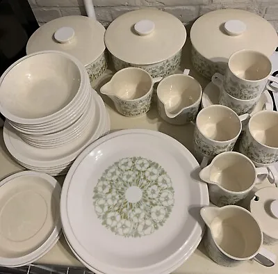 Hornsea FLEUR  Pottery Dinner & Tea Ware Retro Vintage 44 Pieces Green On White • £45