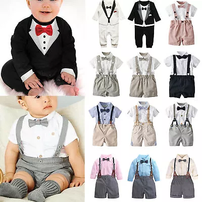 Baby Infants Kids Boy Wedding Christening Tuxedo Formal Bow Suit Clothes Outfits • $17.85